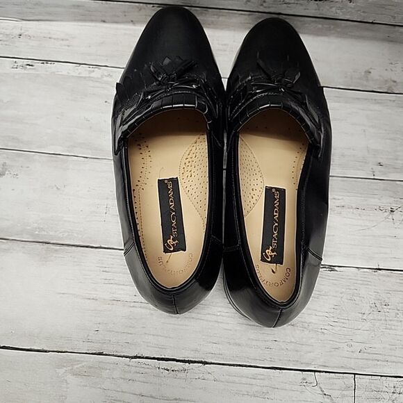 Stacy Adams Mens Leather Kiltie Tassel Dress Shoes Sz 11M Black Slip On - Picture 4 of 11